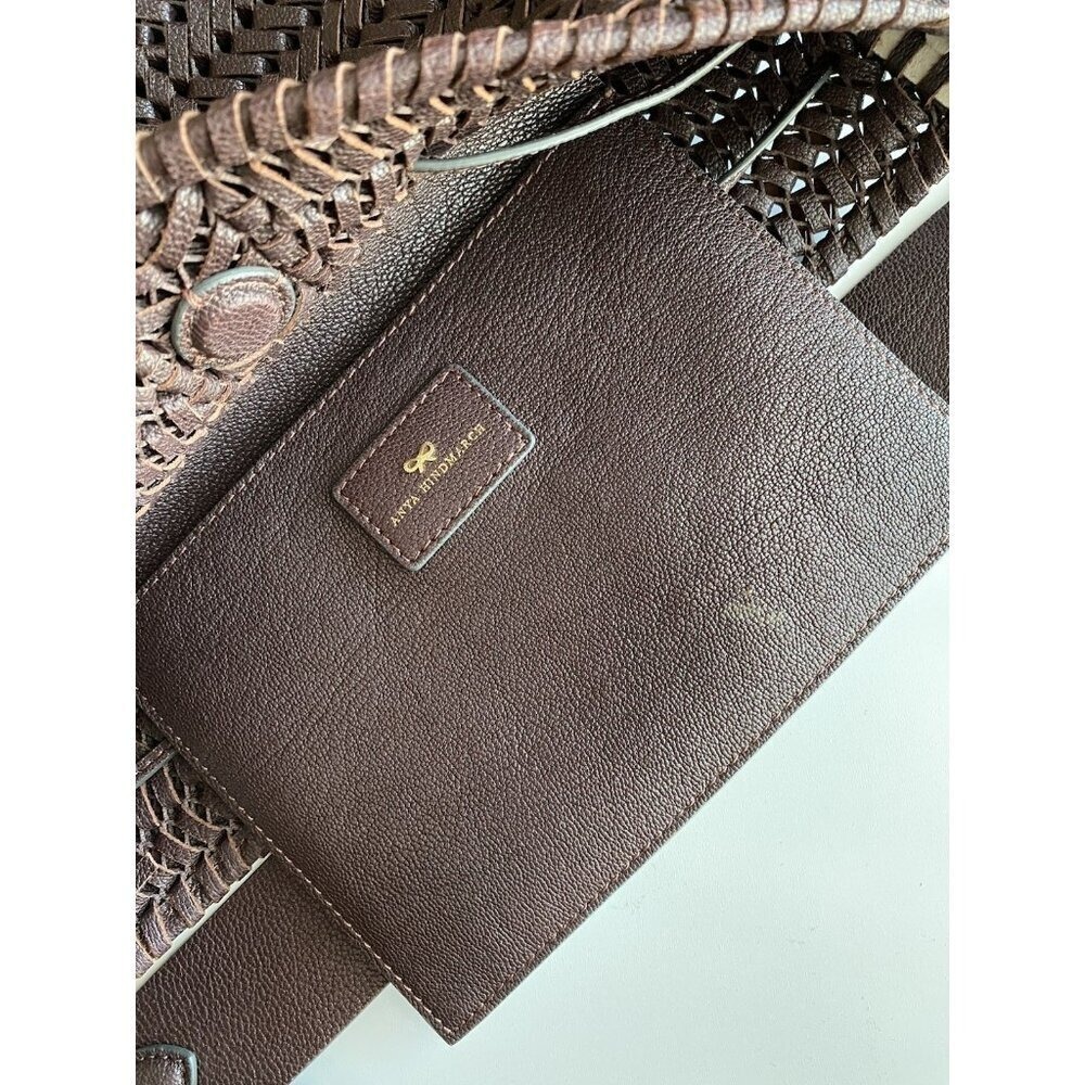 Anya Hindmarch Neeson Leather Woven Bucket Bag Rosewood Brown Tassel - Picture 5 of 17